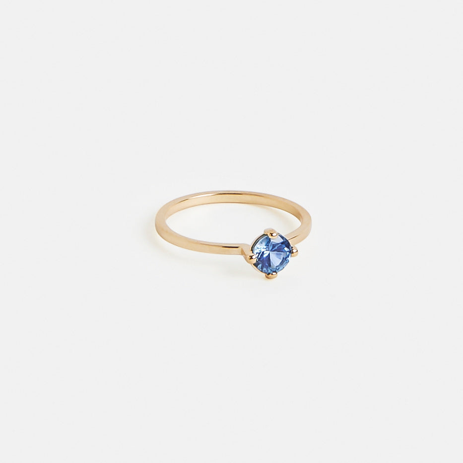 Vina Thin Ring in 14k Gold set with a 0.65ct blue round brilliant cut sapphire By SHW Fine Jewelry NYC