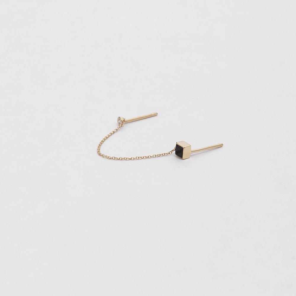Noma Cool Double Piercing Earring in 14k Gold set with White and Black Diamonds By SHW Fine Jewelry NYC
