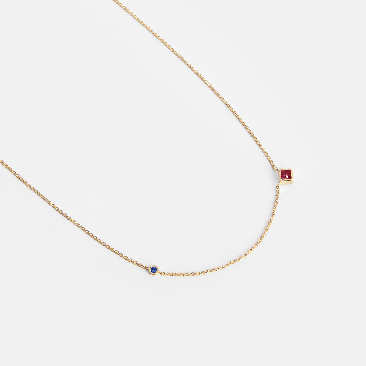 Isu Handmade Necklace in 14k Gold set with Ruby and Sapphire By SHW Fine Jewelry NYC