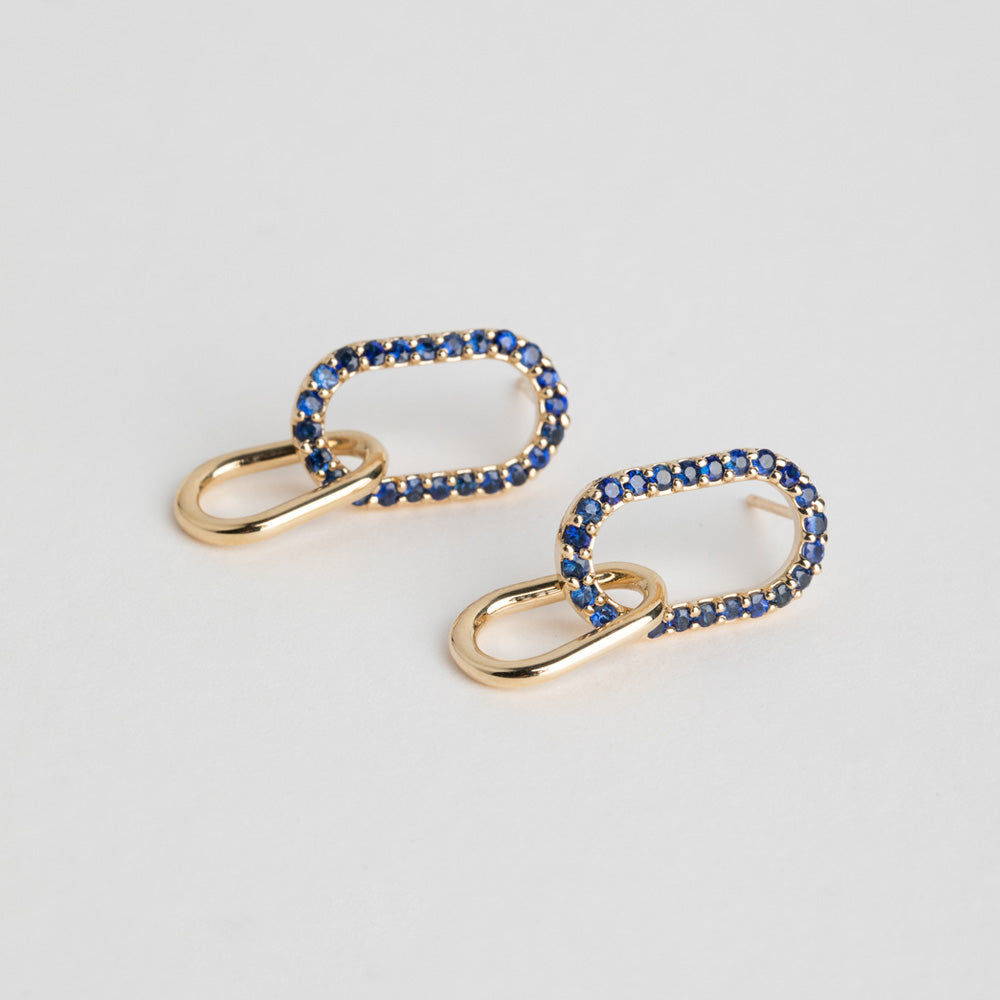 Designer Naki Earrings in 14 karat yellow gold set with sapphires and diamonds made in NYC by SHW fine Jewelry