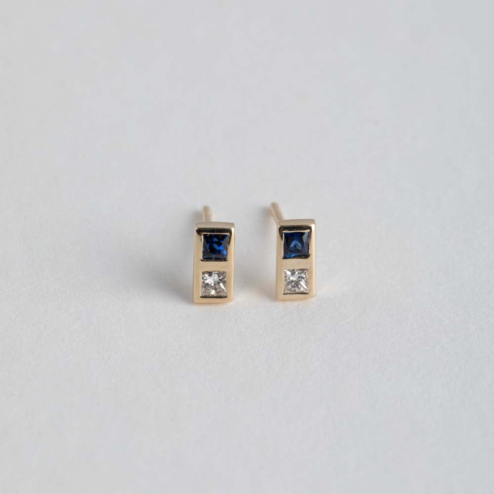 Precious Natu Earrings made with 14 karat yellow set with sustainable diamond and sapphire made in NYC by SHW fine Jewelry