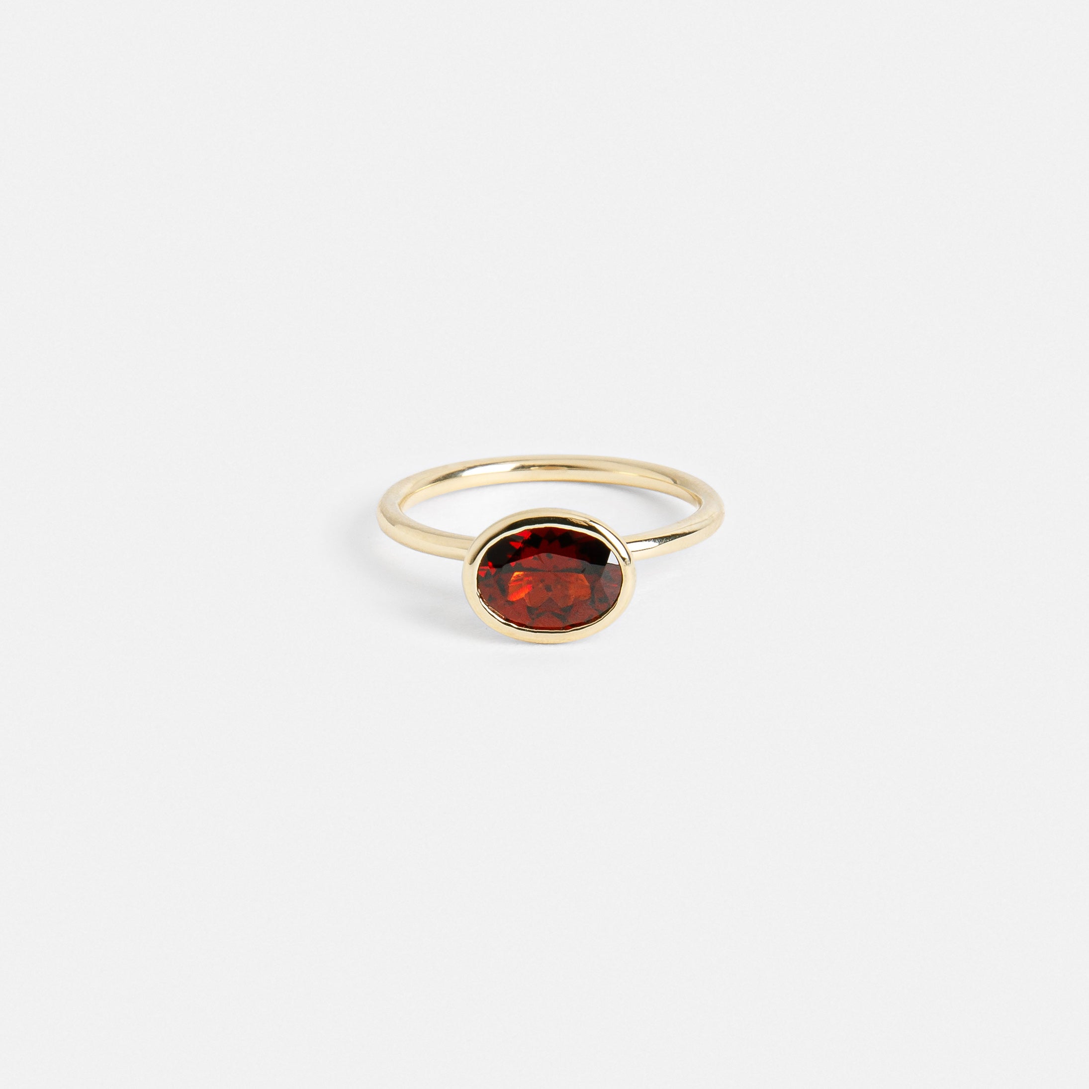 Lida Handmade Ring in 14k Gold set with an oval cut garnet By SHW Fine Jewelry NYC