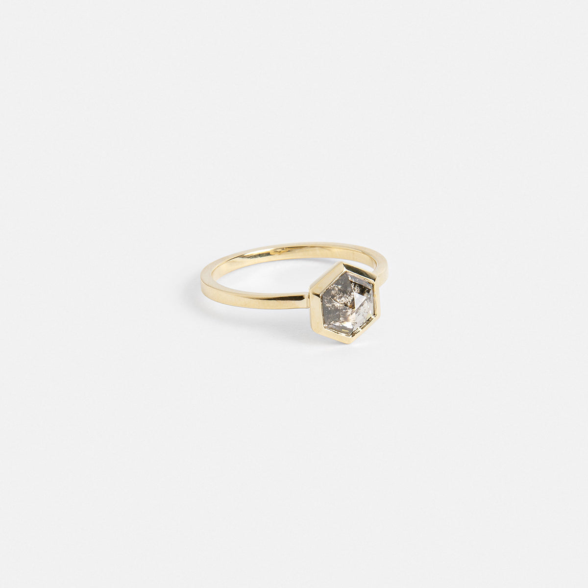 Luca Alternative Ring in 14k Gold set with a 0.99ct salt and pepper hexagon diamond By SHW Fine Jewelry NYC