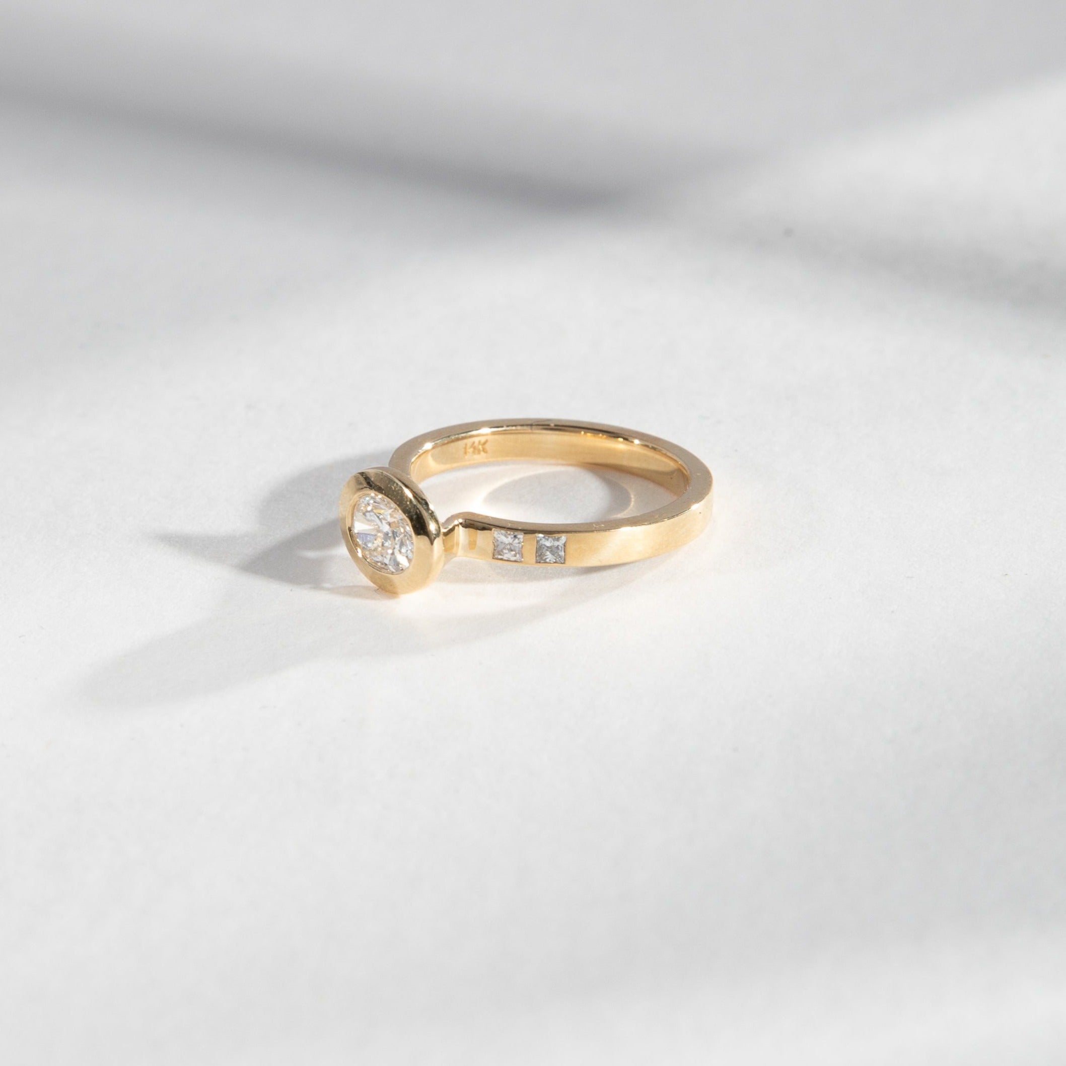 Delicate Vilti Ring in 14 Karat Yellow Gold with F-G Color VVS2-VS2 Clarity Lab-Grown Diamond and princess cut diamonds ethical made in NYC by SHW fine Jewelry