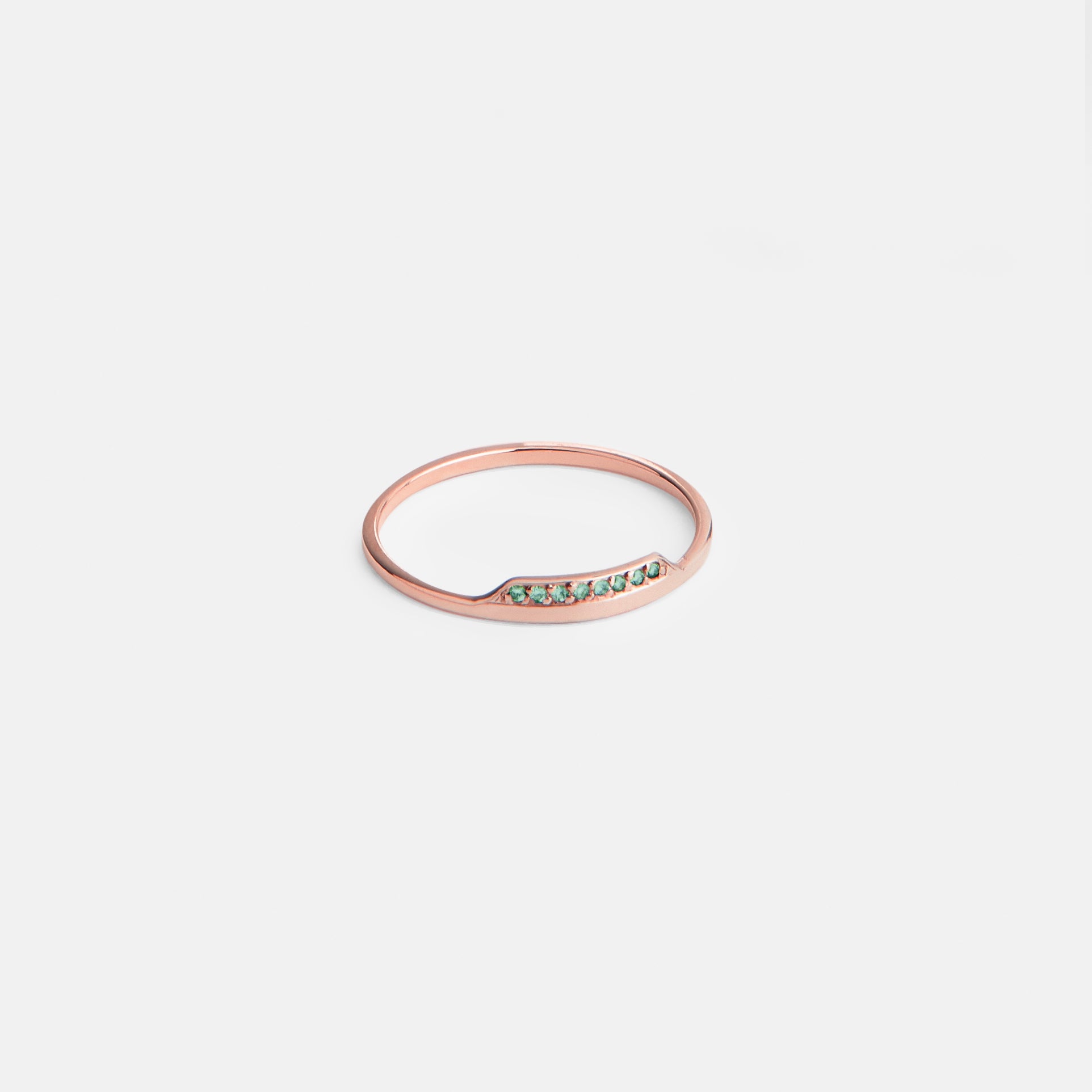 Salo Thin Ring in 14k Rose Gold set with Green  Diamonds By SHW Fine Jewelry NYC