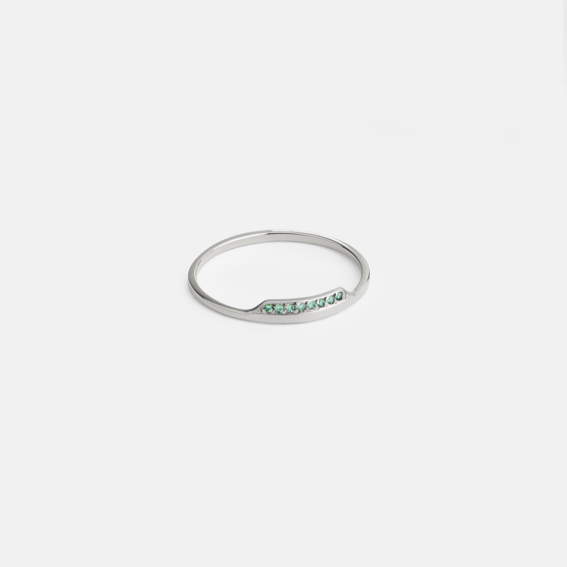 Salo Thin Ring in 14k White Gold set with Green Diamonds By SHW Fine Jewelry NYC