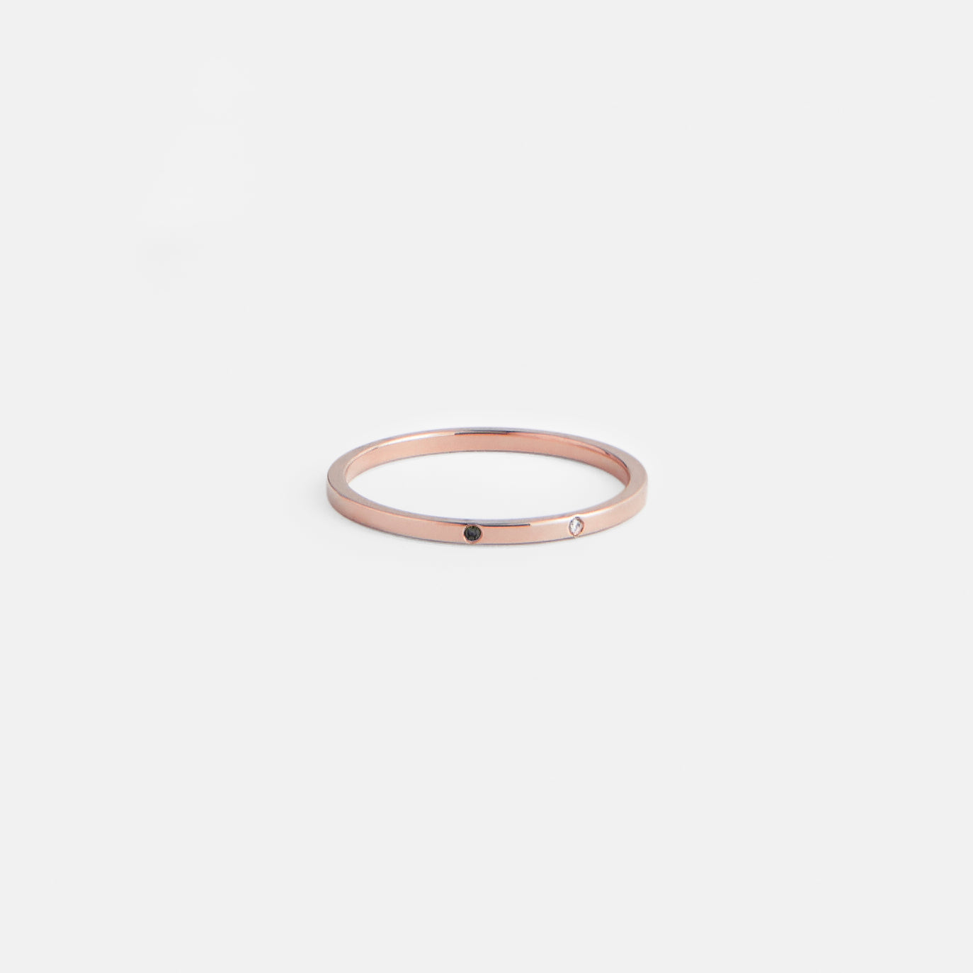 Sarala Thin Ring in 14k Rose Gold set with White and Black Diamonds By SHW Fine Jewelry NYC