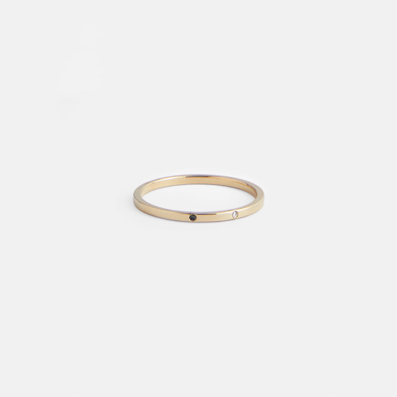 Sarala MInimalist Ring in 14k Gold set with White and Black Diamonds By SHW Fine Jewelry New York City