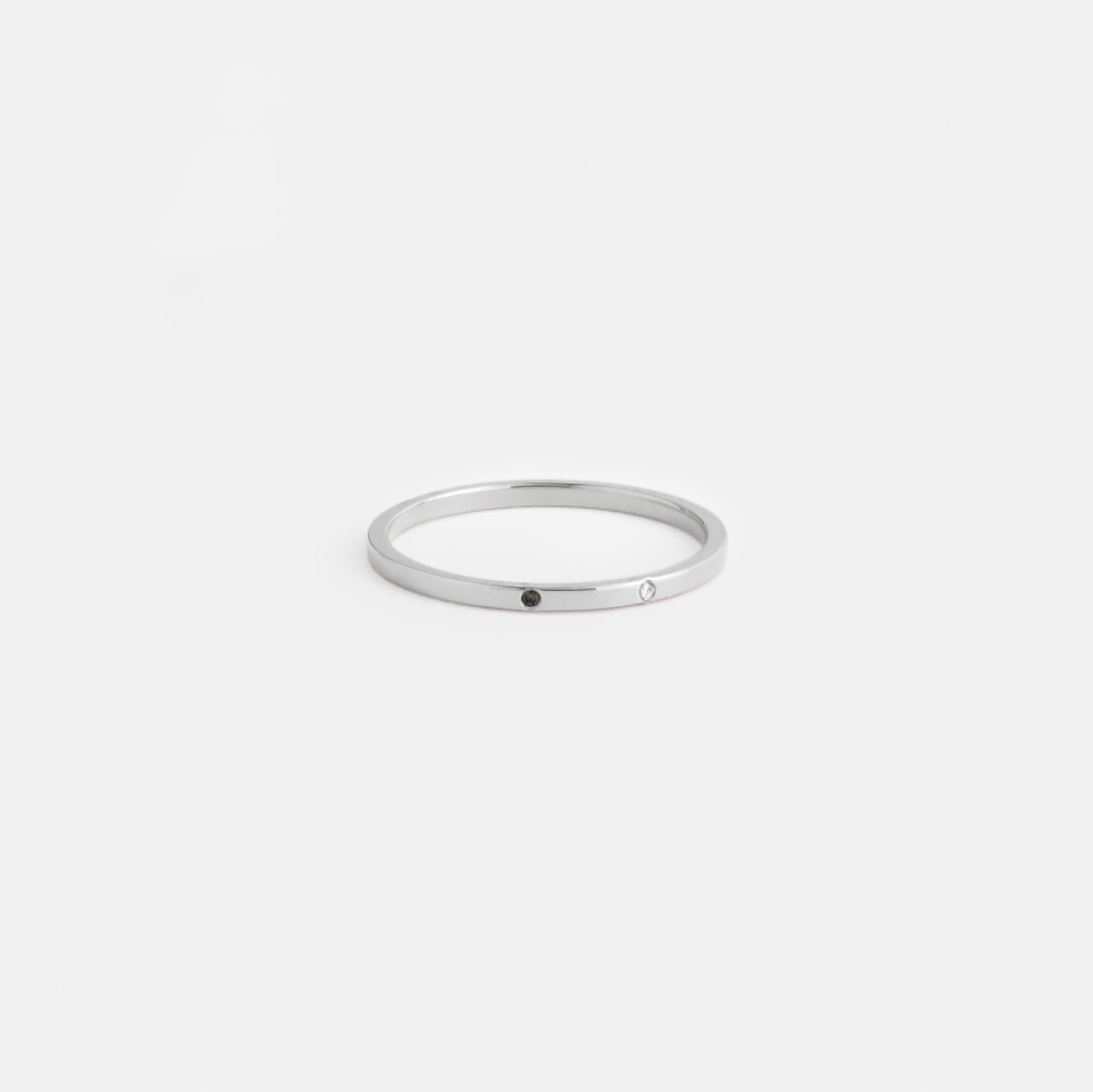 Sarala MInimalist Ring in Sterling Silver set with White and Black Diamonds By SHW Fine Jewelry NYC