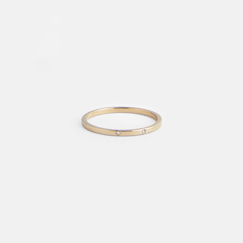 Unique Wedding Band with two tiny round mined white diamonds in solid 14k, 18k gold by SHW famous fine jewelry store in NYC nearby