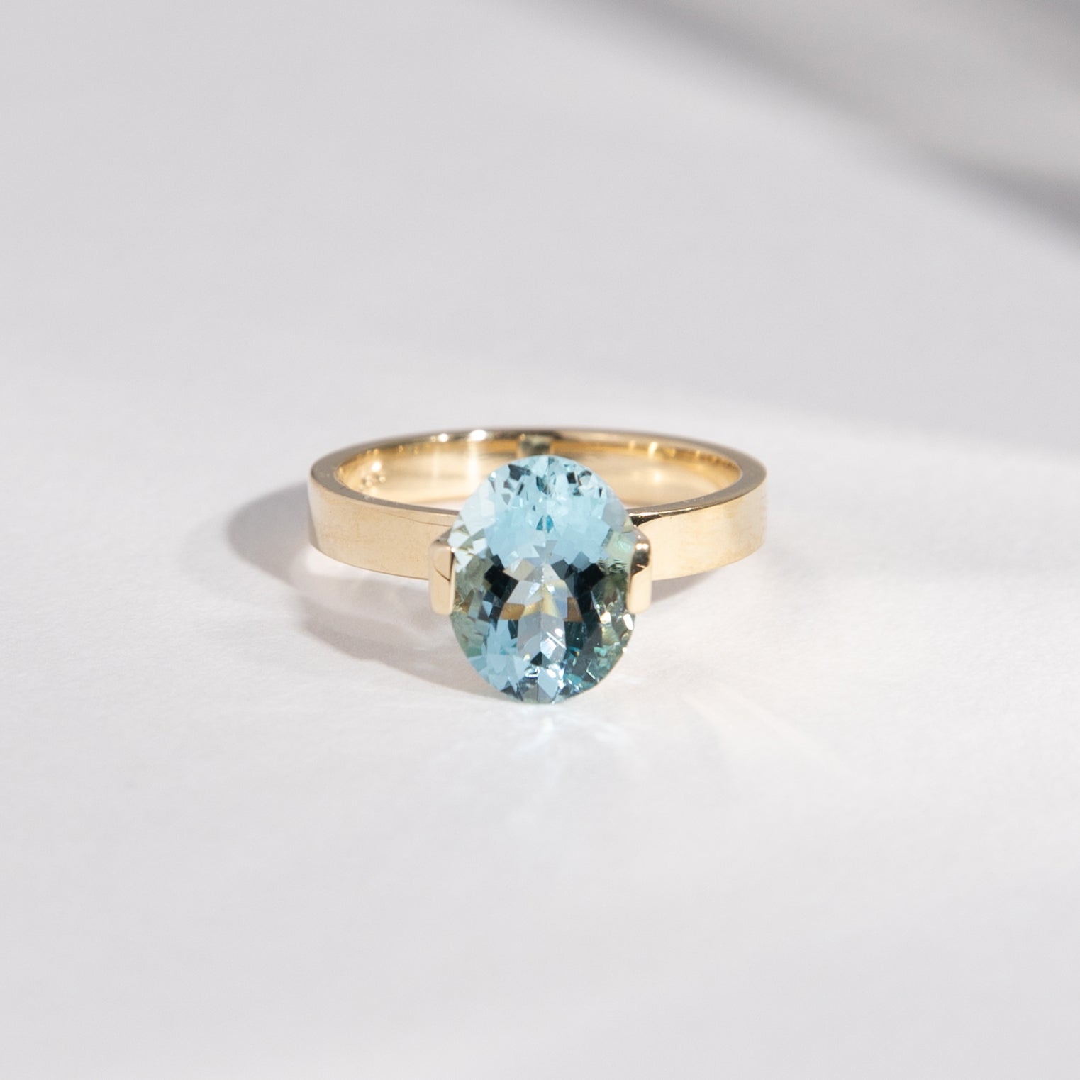 Silva Cool Ring in 14k Gold set with a 2.07ct oval brilliant cut aquamarine By SHW Fine Jewelry NYC