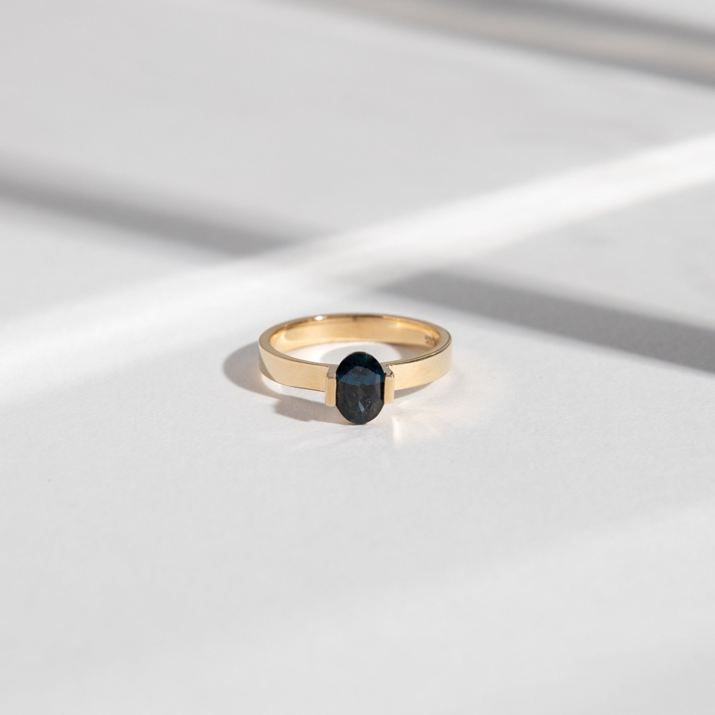 Silva Unique Ring in 14k Gold set with a 1ct  oval cut sapphire By SHW Fine Jewelry NYC