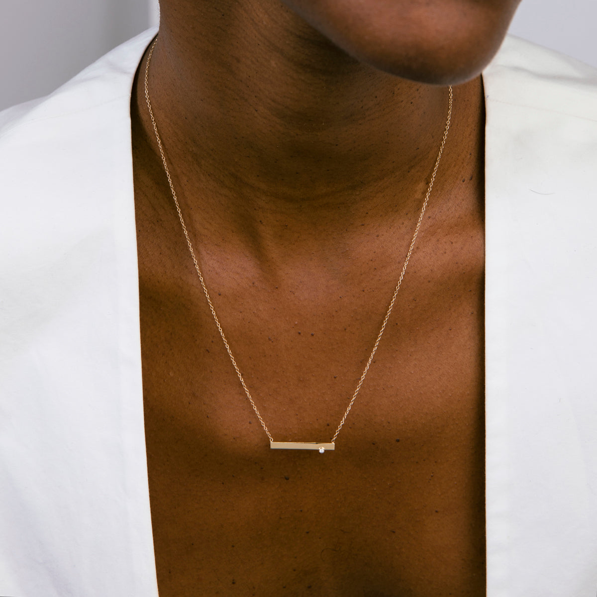 Lane Thin Necklace in 14k Gold set with White Diamond By SHW Fine Jewelry NYC