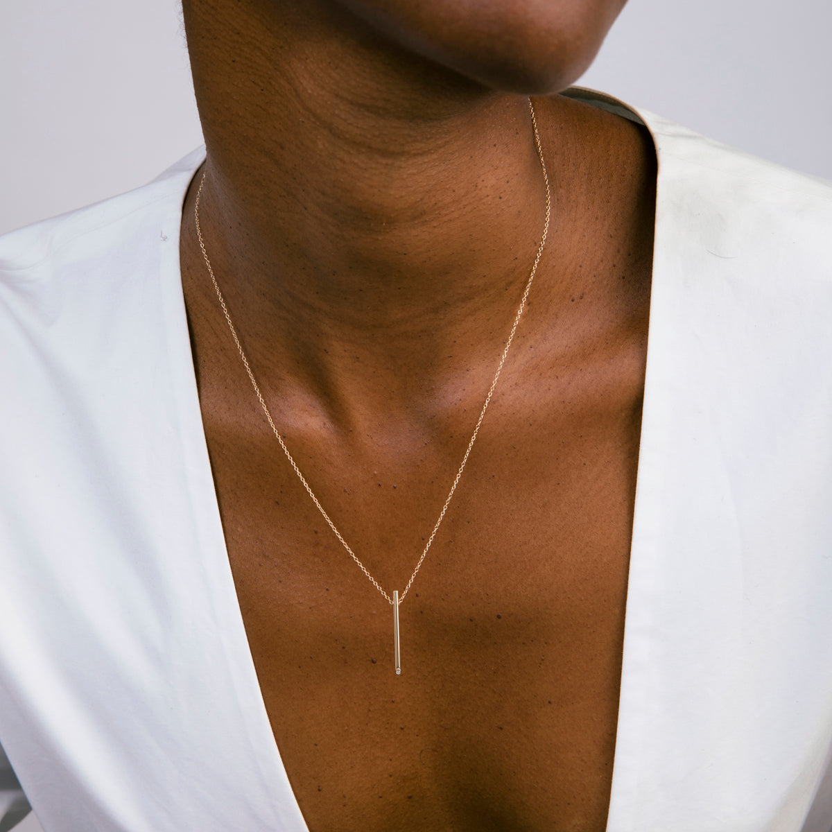 Ossu Minimalist Necklace in 14k Gold set with White Diamonds By SHW Fine Jewelry NYC