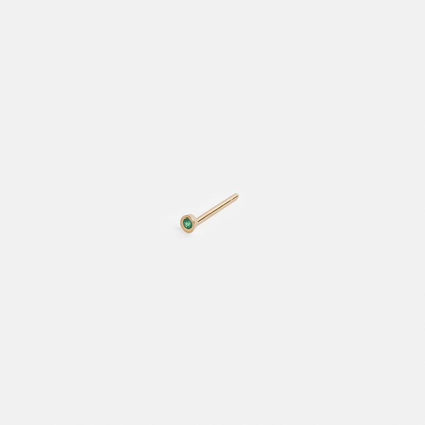 Small Handmade Kaya Stud in 14k Gold set with Emerald By SHW Fine Jewelry New York CIty