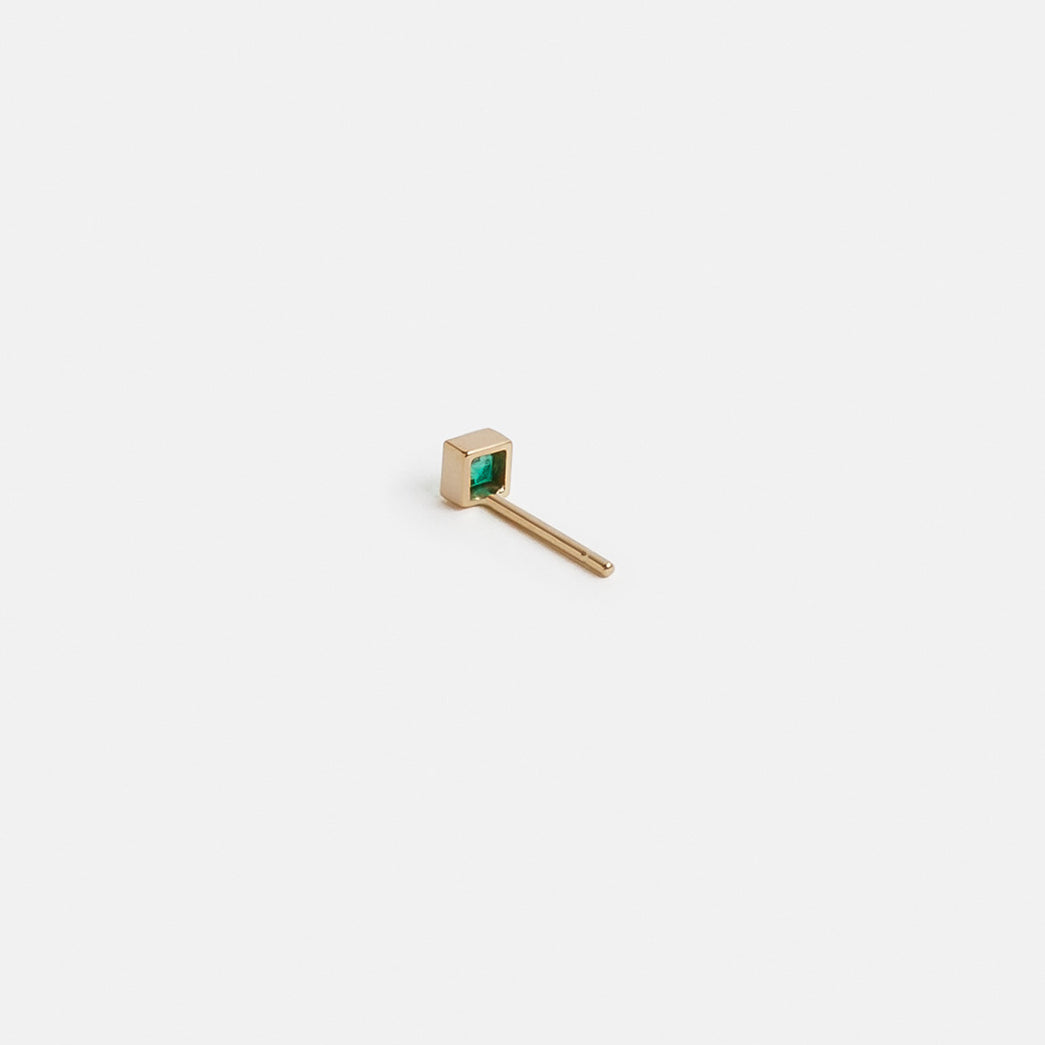 Large Ona Plain Stud Earring in 14k Gold set with Emerald By SHW Fine Jewelry New York City