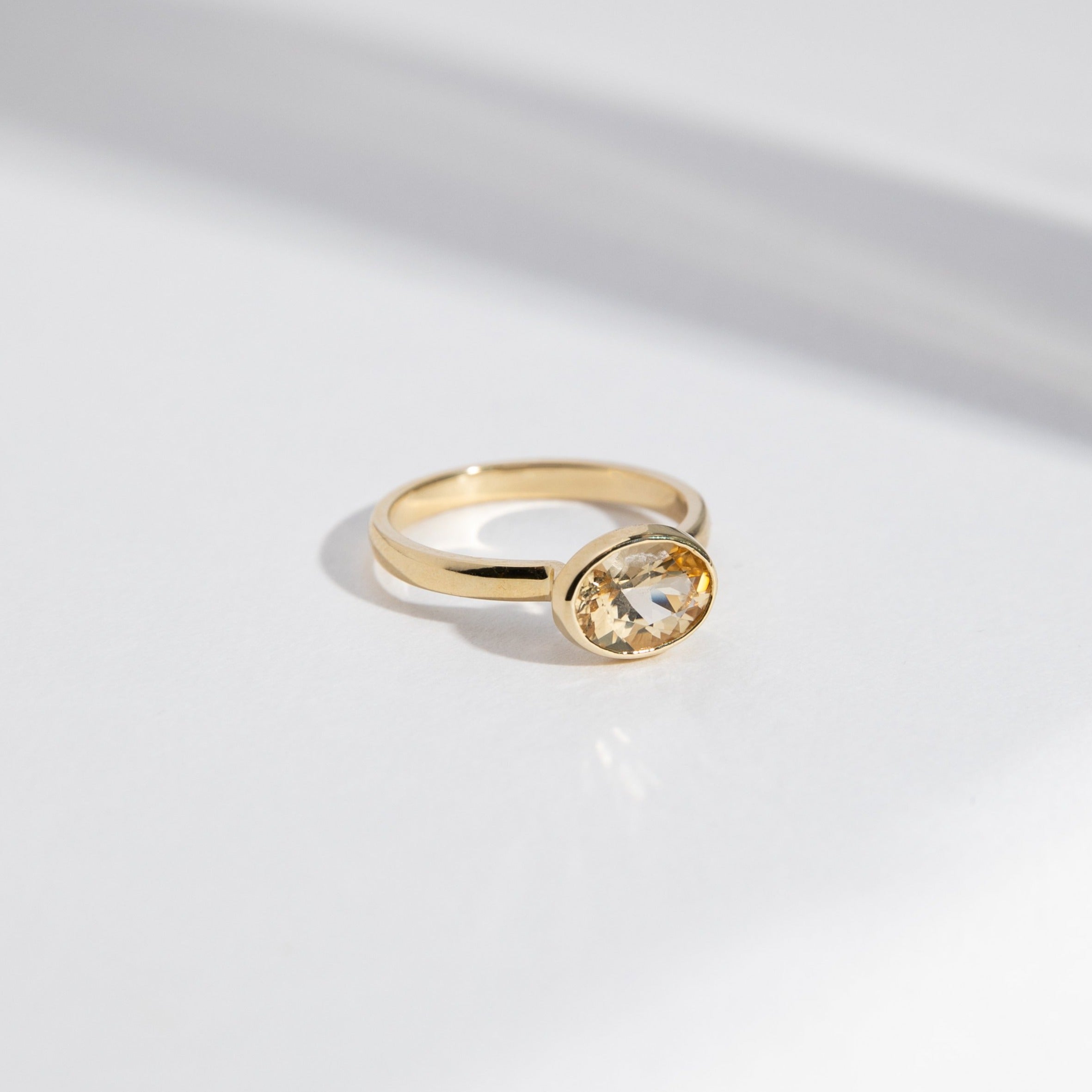 Syd Stackable Ring in 14k Gold set with a 1ct oval cut heliodor By SHW Fine Jewelry NYC