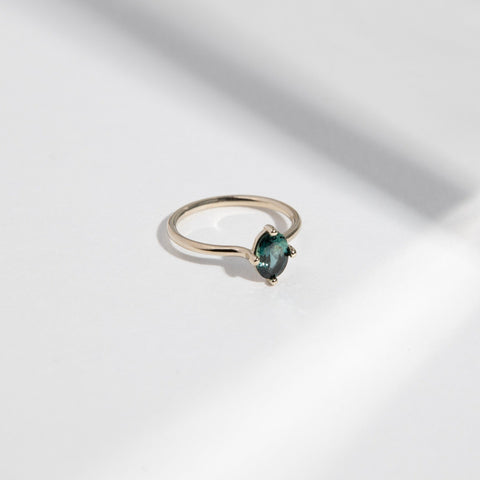 Veli Unusual Ring in 14k White Gold set with a 1ct oval cut green sapphire By SHW Fine Jewelry NYC
