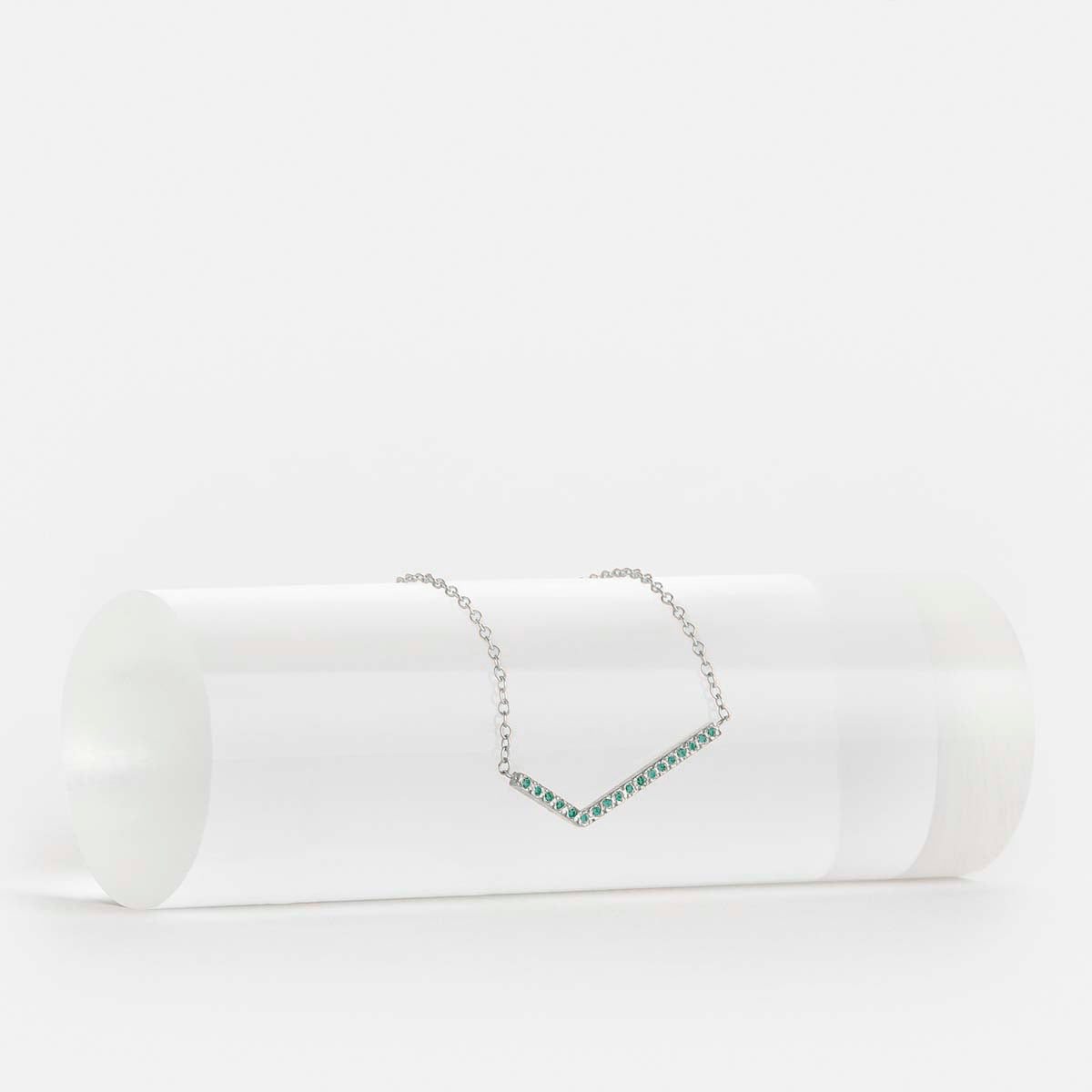 Veva Non-Traditional Necklace in 14k White Gold set with Emeralds By SHW Fine Jewelry New York City