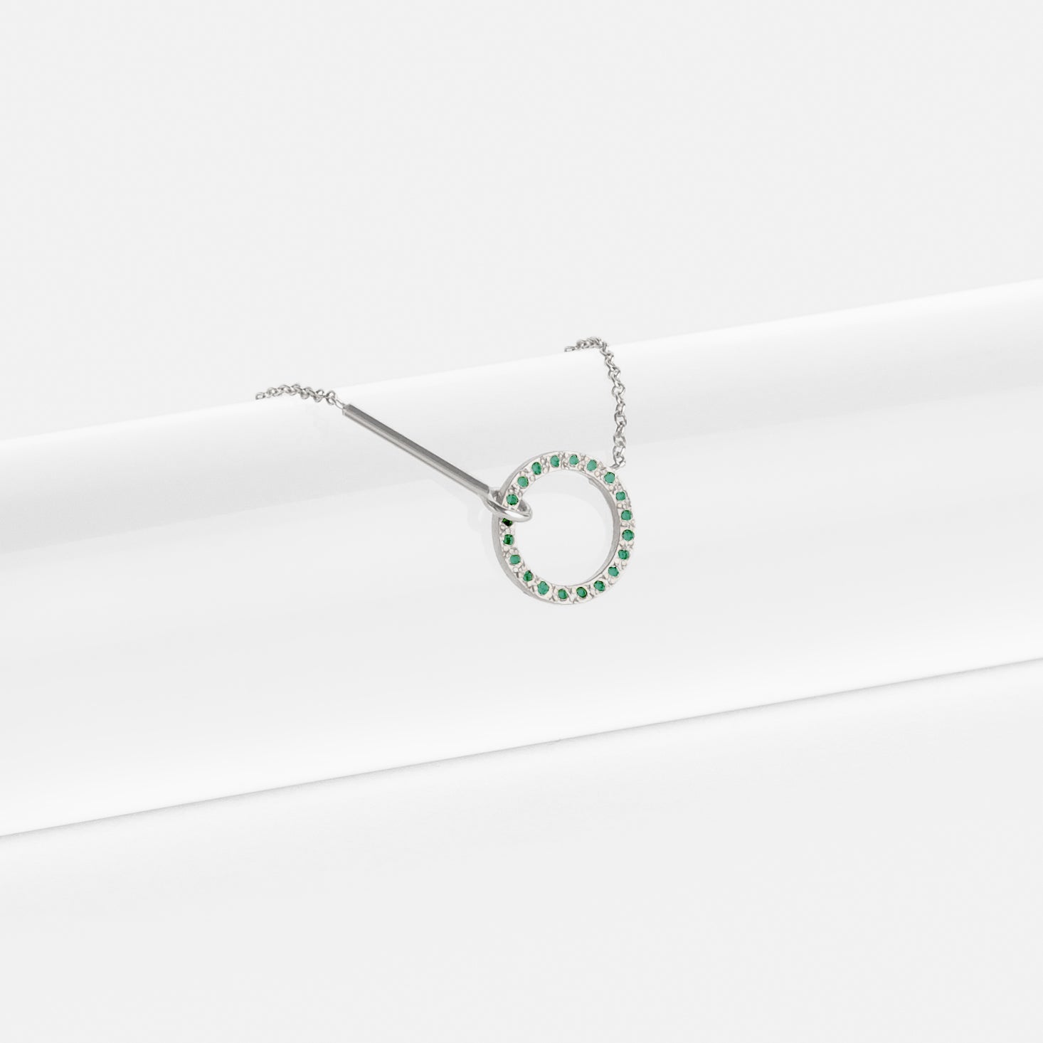 Visata Unconventional Necklace in 14k White Gold set with Emeralds By SHW Fine Jewelry NYC