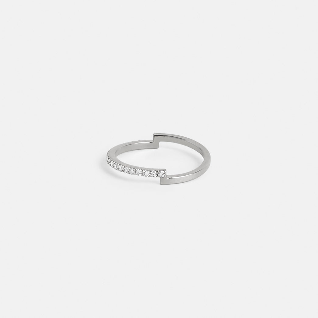 Visa Minimalist Ring in 14k White Gold set with White Diamonds By SHW Fine Jewelry NYC