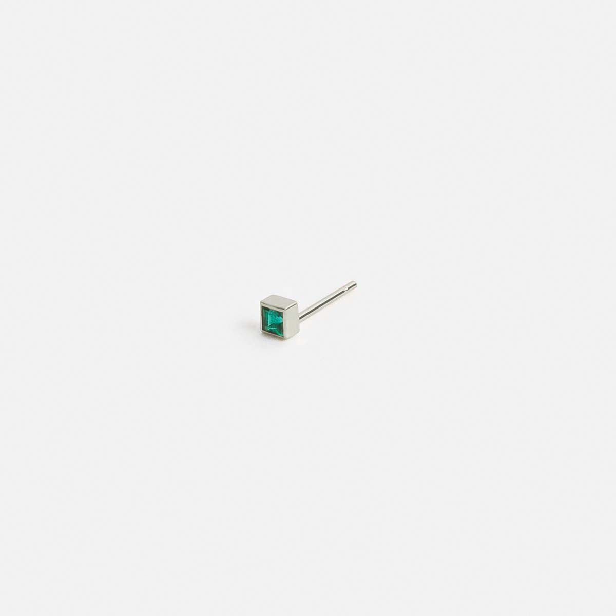 Large Ona Simple Stud Earring in Sterling Silver set with Emerald By SHW Fine Jewelry NYC