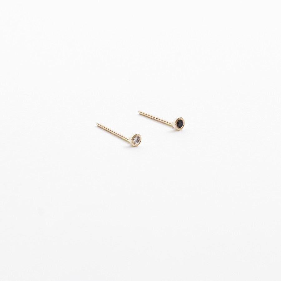 Small Unisex Kaya Studs in 14k Gold set with Black and White Diamonds By SHW Fine Jewelry NYC