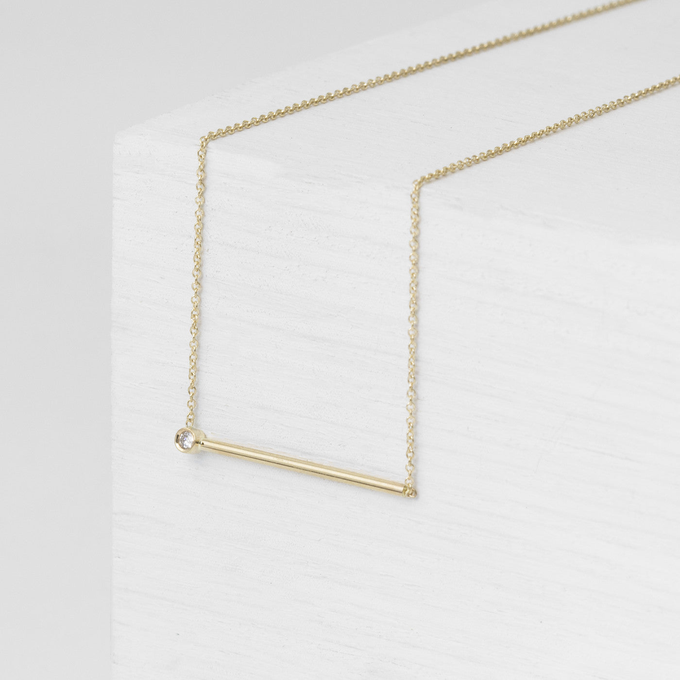 Enne Thin Necklace in 14k Gold set with White Diamond By SHW Fine Jewelry NYC
