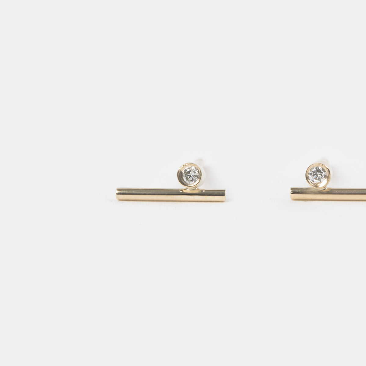 Livi Small Alternative Stud Earrings in 14k Yellow Gold set with White Diamonds By SHW Fine Jewelry NYC